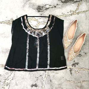 Women's Decree SHEER BLACK Top Sze Large  with SEQUINS.NWT